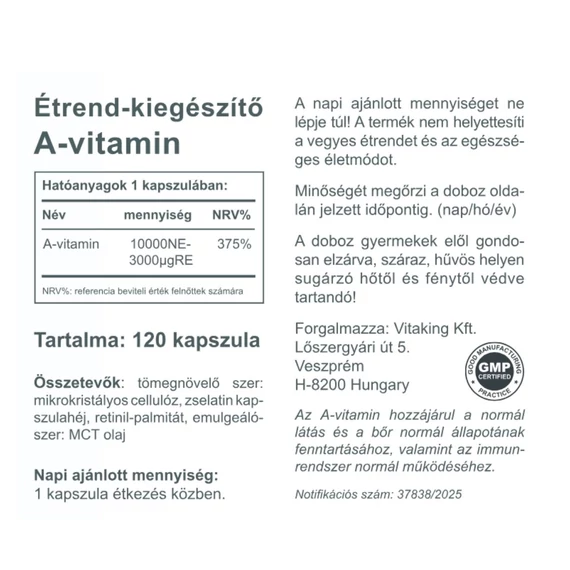 A-Vitamin 10000NE MCT Olajjal (120 Kapszula)