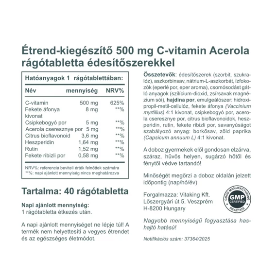 Acerola C-500 40 rágótabletta (eper)
