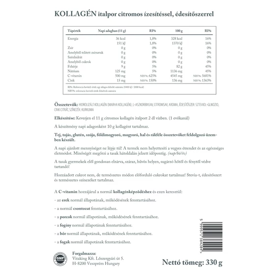 Vitaking Hidrolizált Marhakollagén 330g (Citrom Íz)