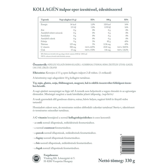 Vitaking Hidrolizált Marhakollagén 330g (Eper Íz)