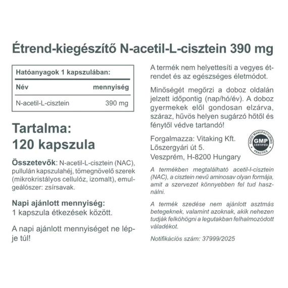 NAC-390 (N-Acetil-L-Cisztein) 390mg (120 kapszula)
