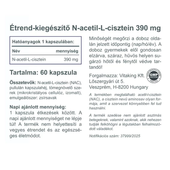 NAC-390 (N-Acetil-L-Cisztein) 390mg (60 kapszula)