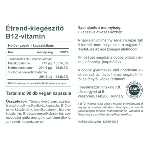 Aktív B12-Vitamin 1000µg (90 kapszula)
