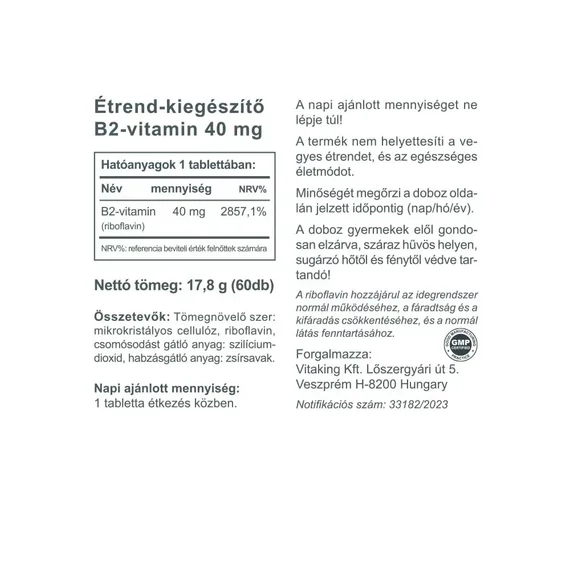 B2 Vitamin 40mg (60 tabletta)
