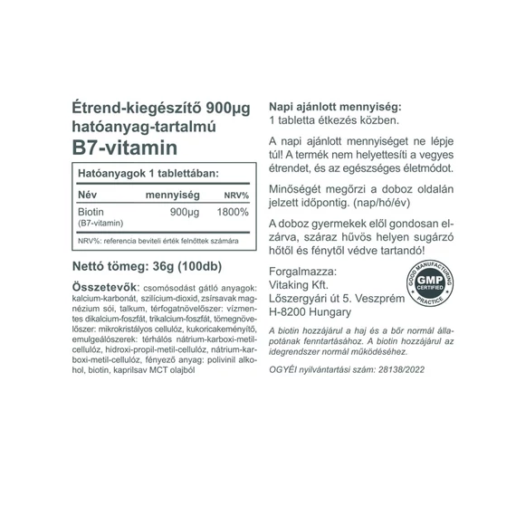 B-7 Vitamin – Biotin 100 tabletta
