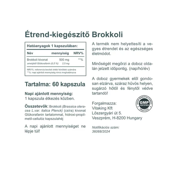 Brokkoli Kivonat 500mg (2,5mg Glükorafanin) 60 kapszula