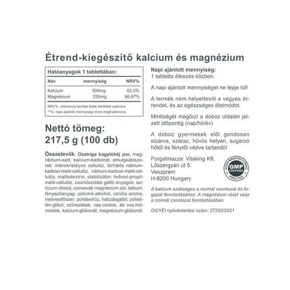 Kalcium-Magnézium 100 tabletta