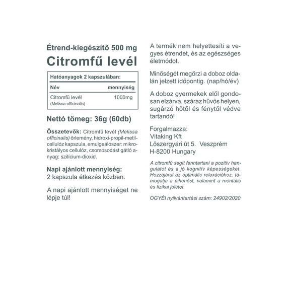 Citromfű Levél 500mg 60 kapszula