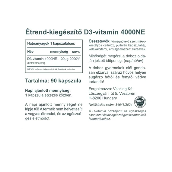 Vitaking D3-Vitamin 4000NE 90 kapszula