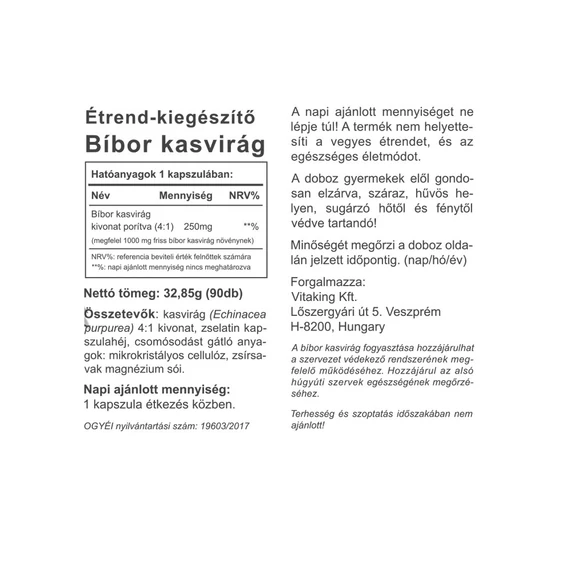 Echinacea (Bíbor Kasvirág) Kivonat 90 kapszula