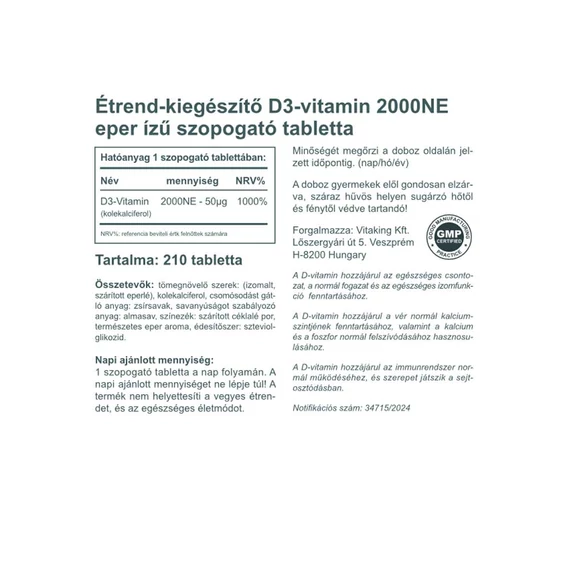 Epres D3-Vitamin 2000NE (210 Szopogató Tabletta)