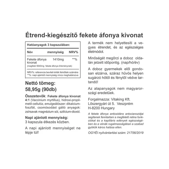 Fekete Áfonya Kivonat 90 kapszula