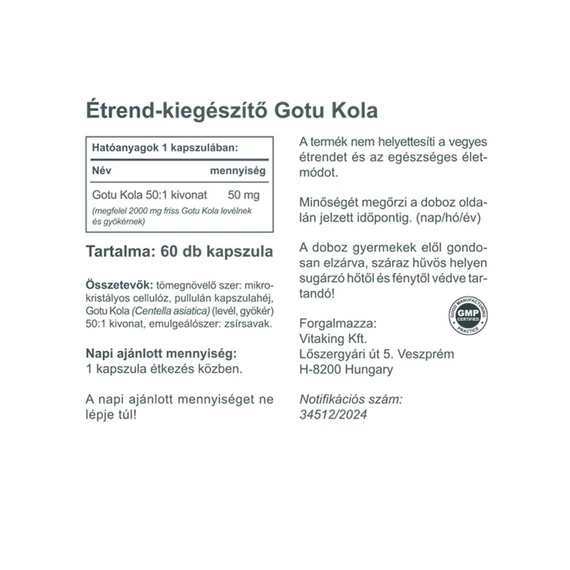 Vitaking Gotu Kola Kivonat 60 kapszula