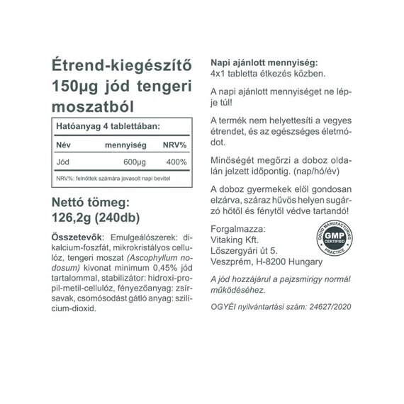 Jód (Iodine) Tengeri Moszatból 240 tabletta