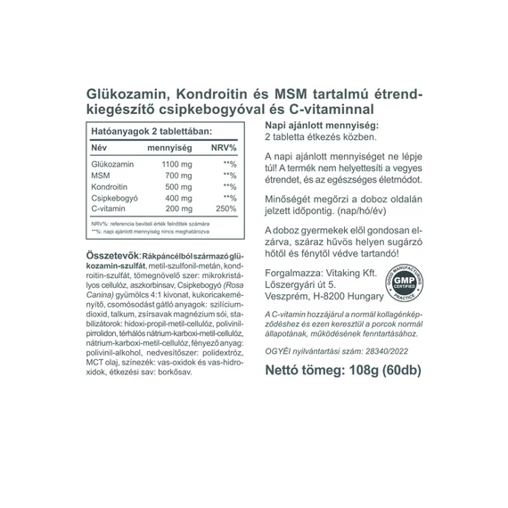 Joint Formula Glükozamin + Kondroitin + MSM (60 tabletta)