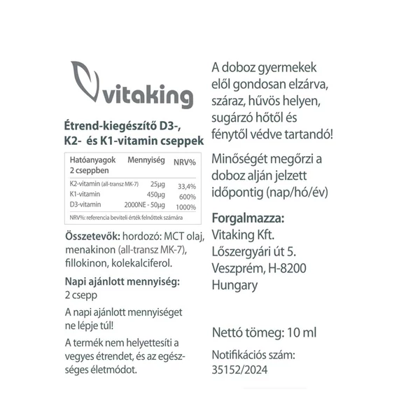 D3+K2+K1 Vitamin Csepp 10ml 320 csepp