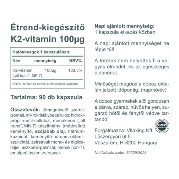 K2-Vitamin 100mcg (90 kapszula)