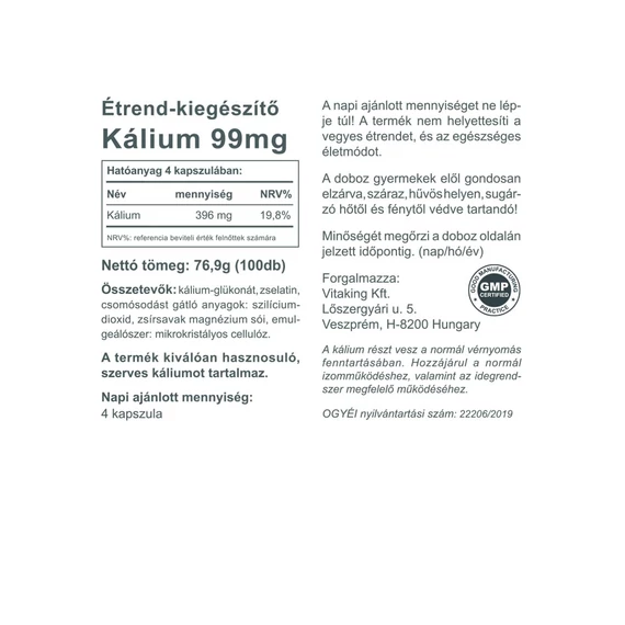 Kálium 99mg (100 kapszula)