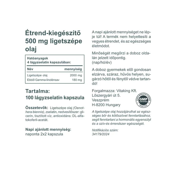 Vitaking Ligetszépe Olaj 500mg (100 kapszula)