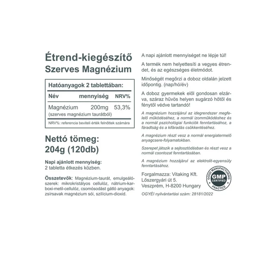 Szerves Magnézium Taurát (120 tabletta)