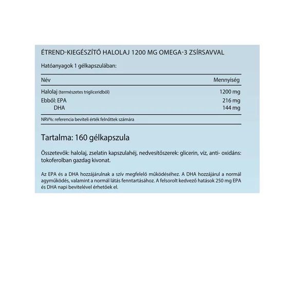 Triglicerid Halolaj Kapszula 1200mg – Omega 3 (160 gélkapszula)