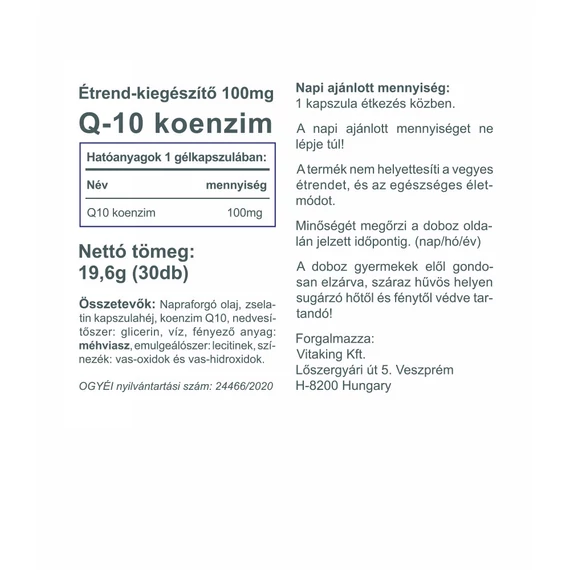 Q-10 Koenzim 100mg (30 gélkapszula)