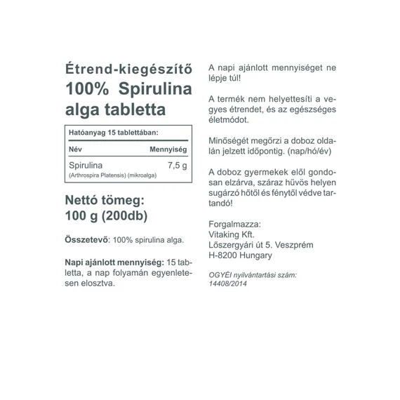 Spirulina alga tabletta (200 tabletta)