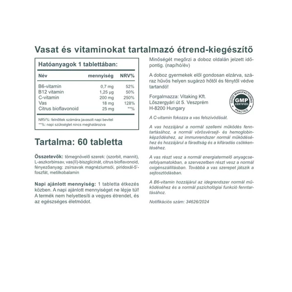 Vitaking Szerves Vas Biszglicinát Komplex (60 tabletta)