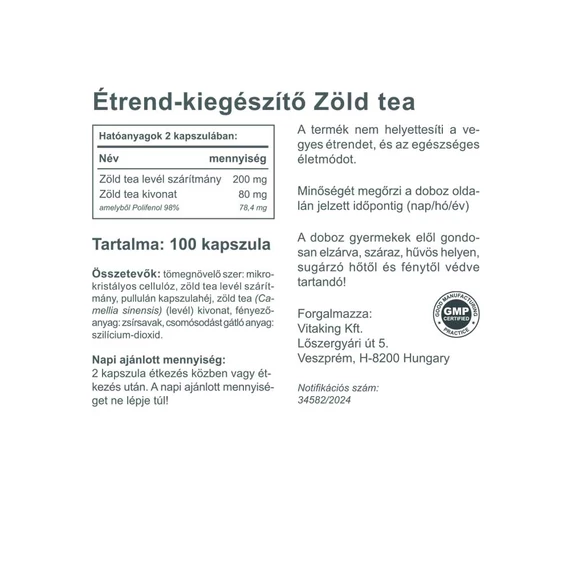 Vitaking Zöld Tea Polifenolokkal 100 kapszula