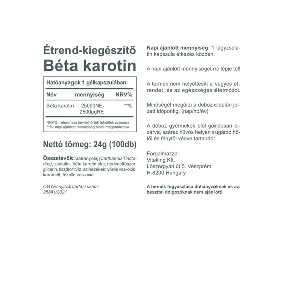 Béta-Karotin 25000NE (100 gélkapszula)