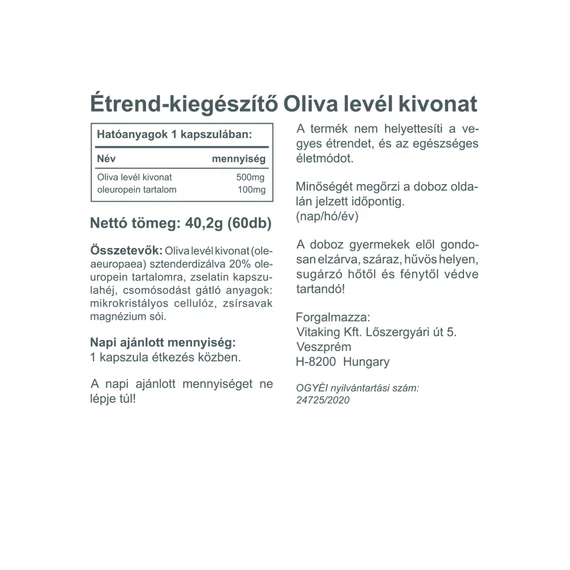 Olivalevél Kivonat 500mg 60 kapszula
