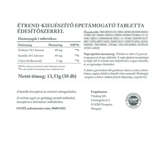 Epetámogató Gyógynövény Komplex 30 tabletta