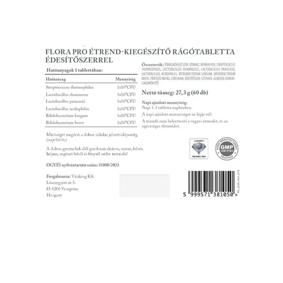 FloraPro Élőflórát Tartalmazó Rágótabletta (60 tabletta)
