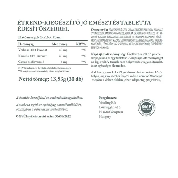 Jó Emésztés Gyógynövény Komplex 30 tabletta