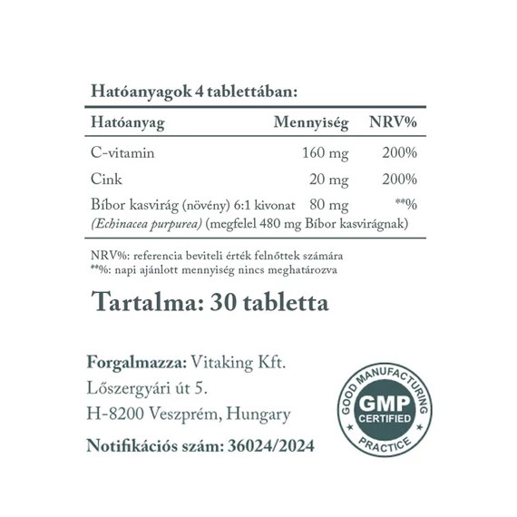 Vitaking Cink Immuno Szopogató Tabletta (30 tabletta)