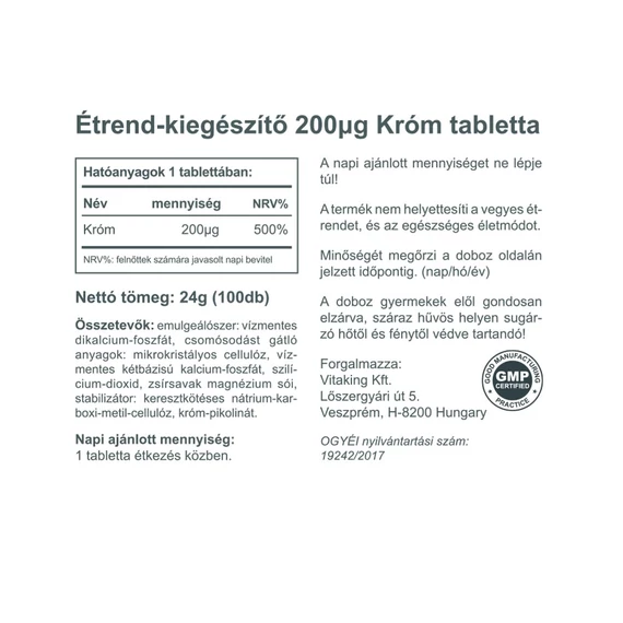 Króm Pikolinát 100 tabletta