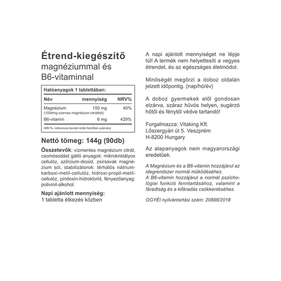 Magnézium Citrát +B6 (90 tabletta)