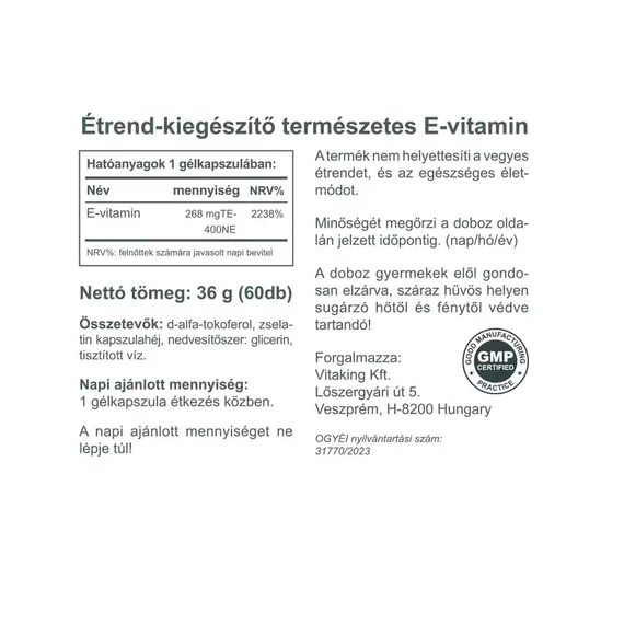 E-Vitamin 400NE 60 gélkapszula